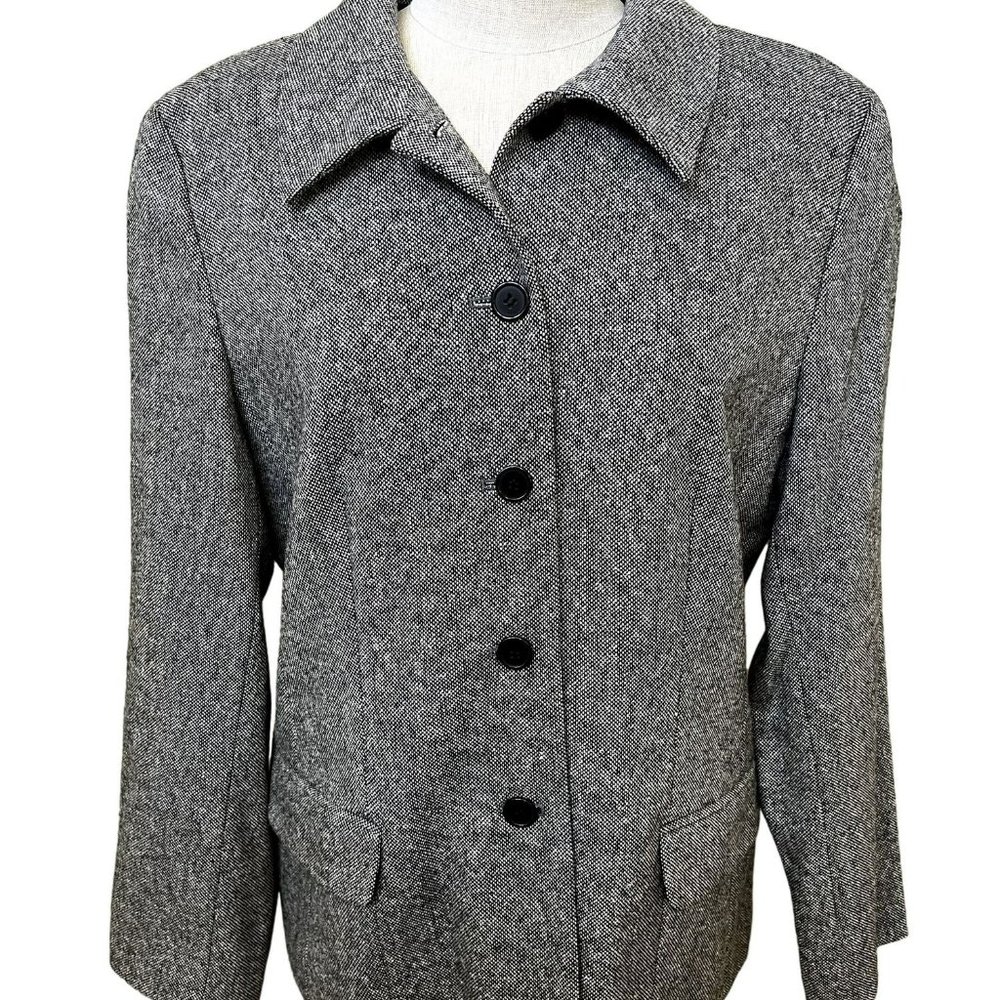 TALBOTS Women's Jacket Wool Button Down Grey Collared Size 14